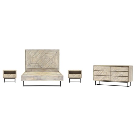 Armen Living Peridot 4 Piece Queen Bedroom Set in Natural Acacia Wood SETPEBDQN4A